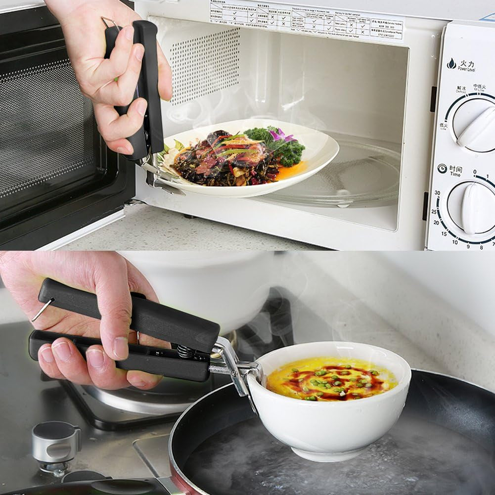 2Pack Black Bowl Clip Gripper Clips Retriever Tongs for Lifting Hot Dishs Bowl Pot Pan Plate from Instant Pot Microwave Oven Air Fryer, 304 Stainless Steel