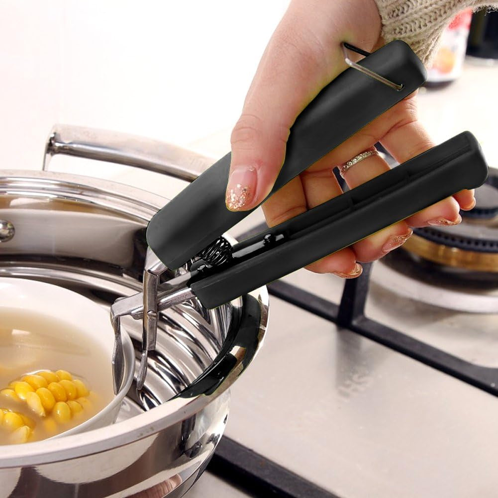 2Pack Black Bowl Clip Gripper Clips Retriever Tongs for Lifting Hot Dishs Bowl Pot Pan Plate from Instant Pot Microwave Oven Air Fryer, 304 Stainless Steel