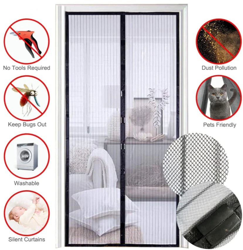 Hands Free Magnetic Screen Door Mosquito Net