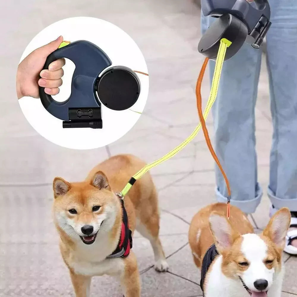 Dual Retractable Reflective Double Dog Walking Leash
