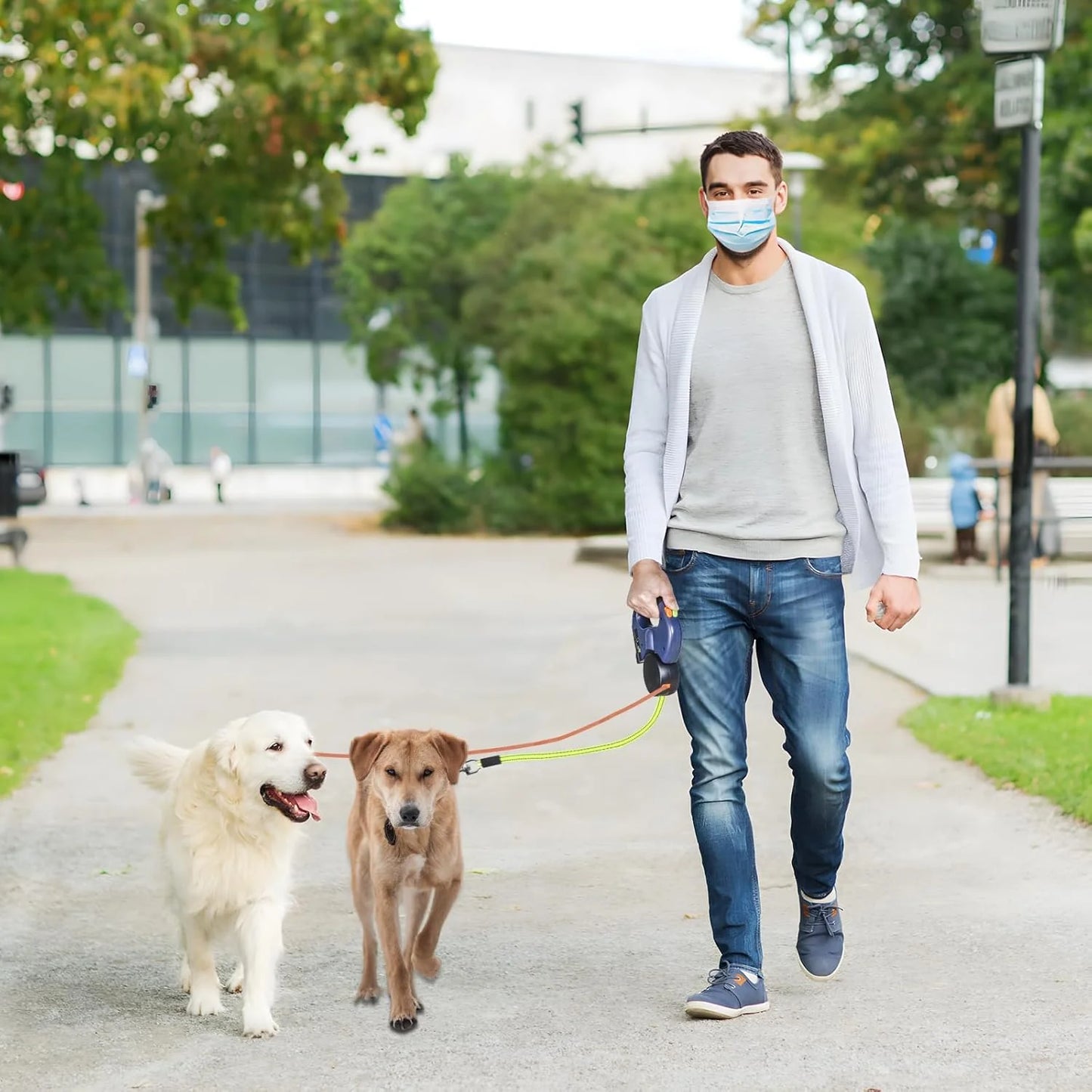 Dual Retractable Reflective Double Dog Walking Leash