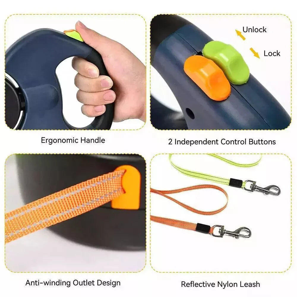 Dual Retractable Reflective Double Dog Walking Leash