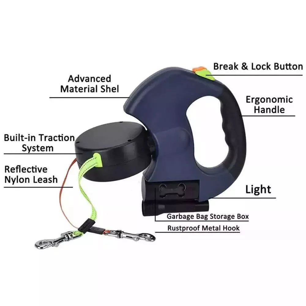 Dual Retractable Reflective Double Dog Walking Leash
