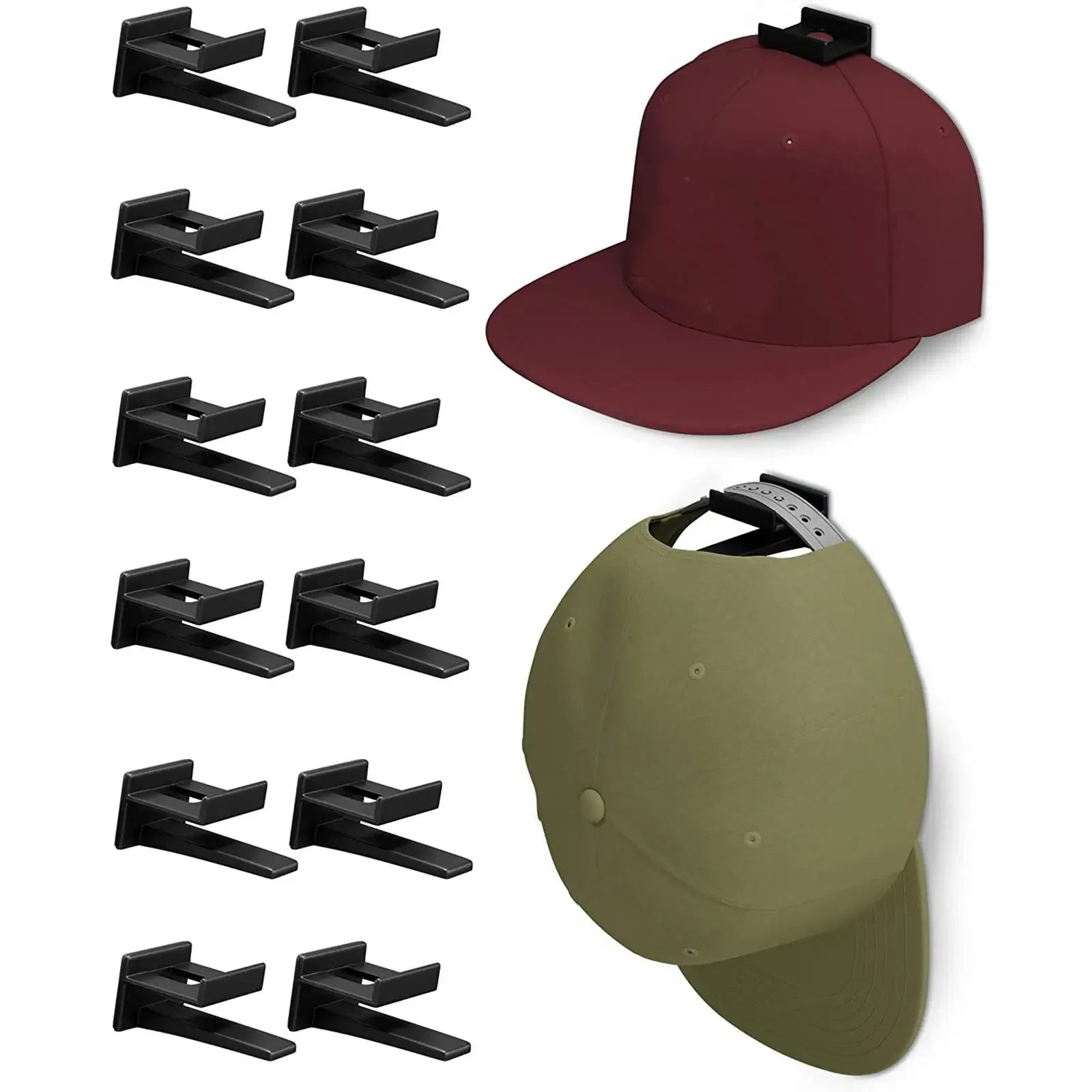 Adhesive Baseball Cap Rack – 12 Hook Organizer
