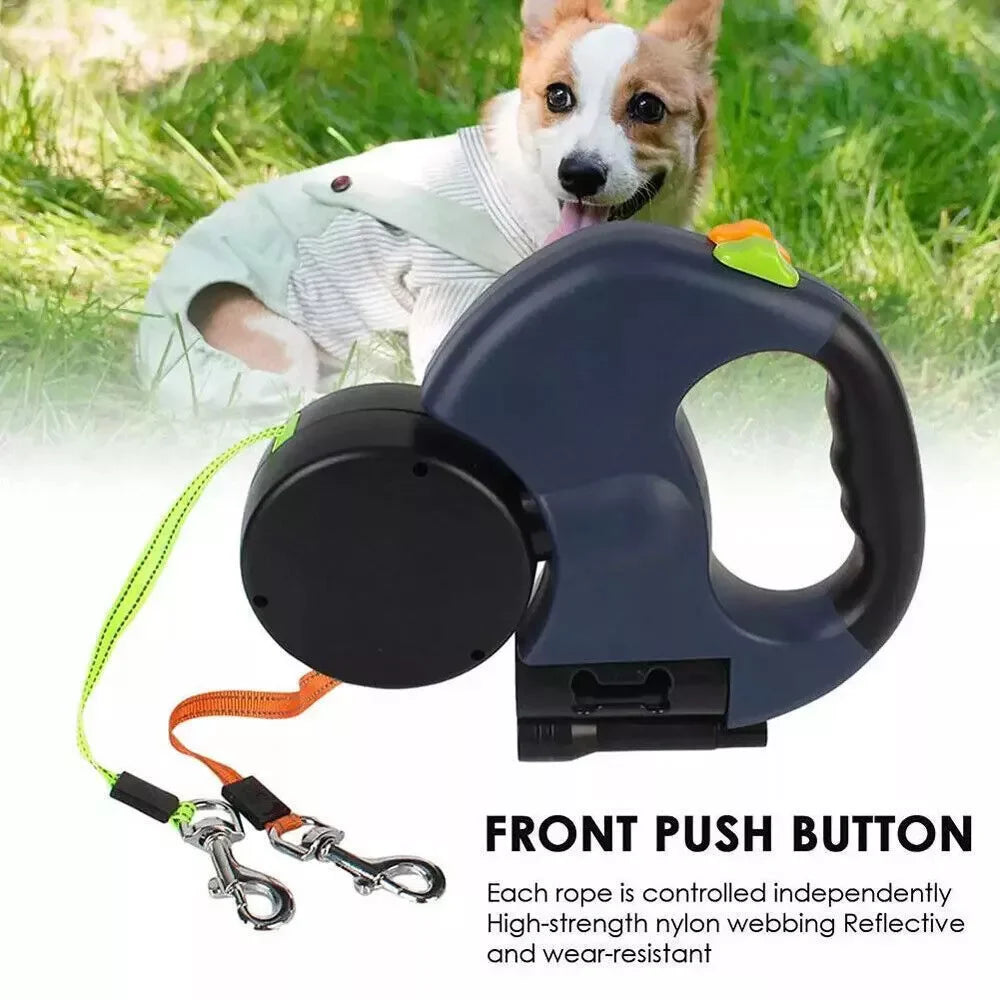 Dual Retractable Reflective Double Dog Walking Leash