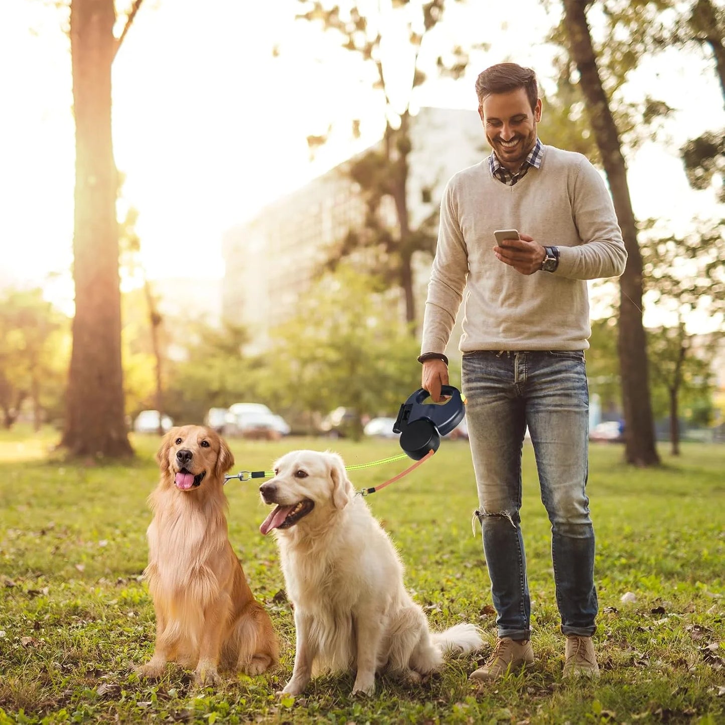 Dual Retractable Reflective Double Dog Walking Leash