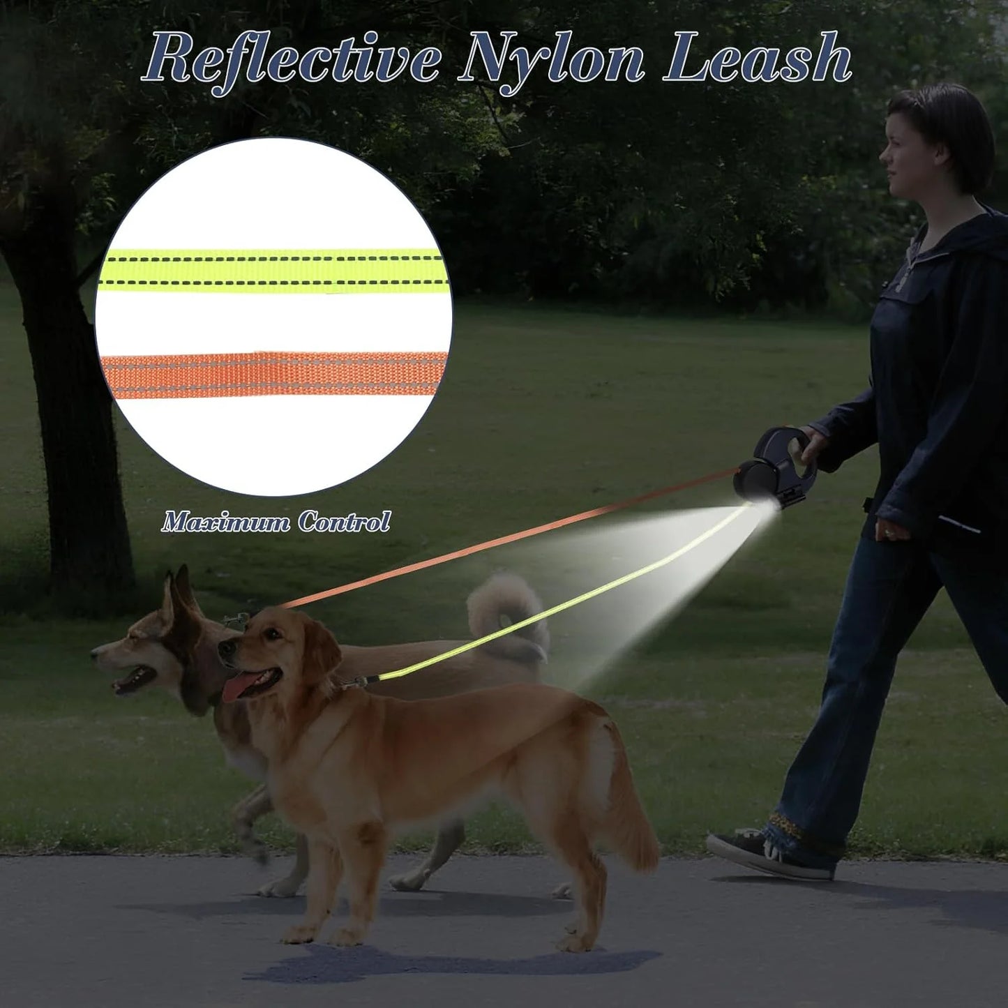 Dual Retractable Reflective Double Dog Walking Leash