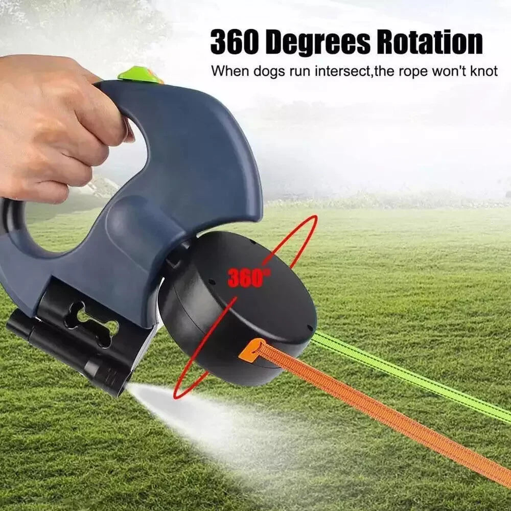 Dual Retractable Reflective Double Dog Walking Leash